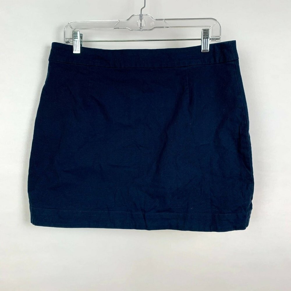 Copper Key Button Front A-Line Mini Skirt Navy - Picture 2 of 7